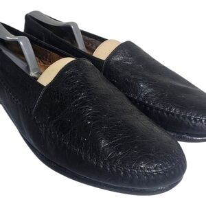 Miguel Angel Black Vintage Leather Ostrich Print Slip On Loafers Dress Shoes 11.